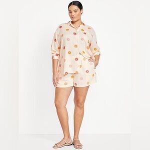 Old Navy Cream Floral Button-Up Top and Shorts Set